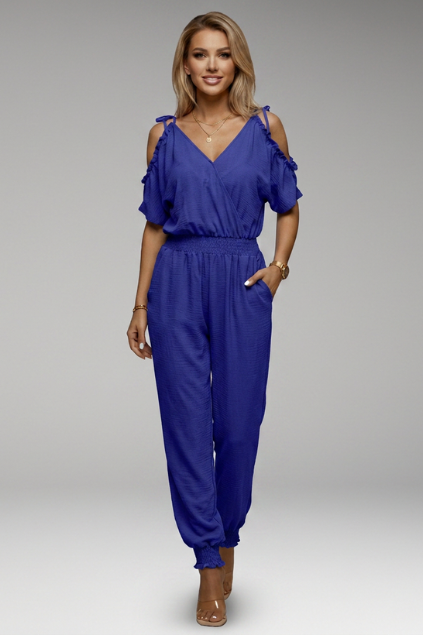 Lila | Cold-Shoulder Wrap V-Neck Jumpsuit