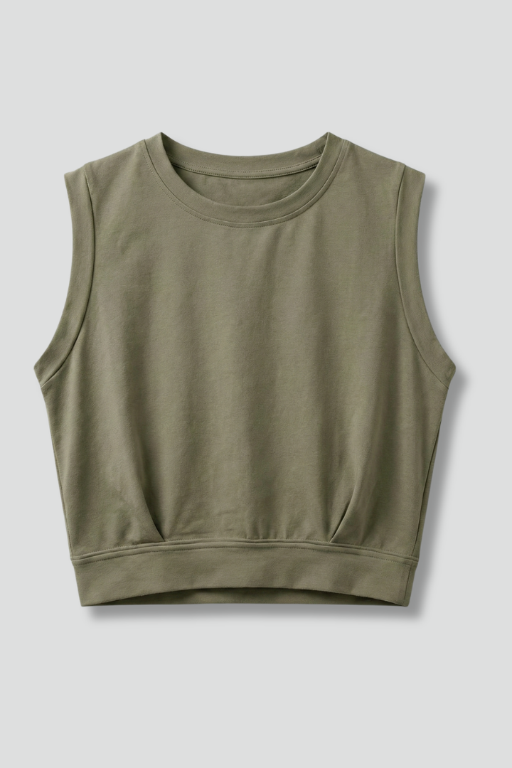 Lila | Chic Crop Top with Round Neck and Wide Shoulders