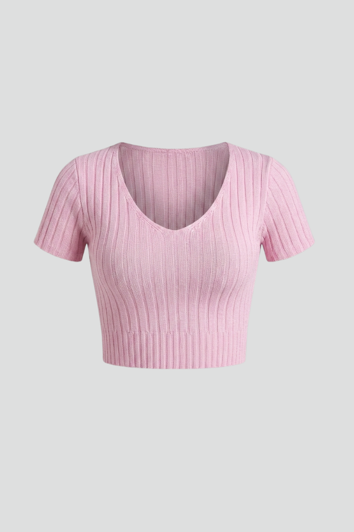 Lila | Ribbed Short Sleeve Crop Top