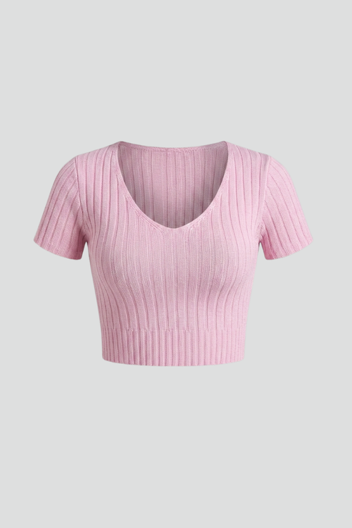 Lila | Ribbed Short Sleeve Crop Top