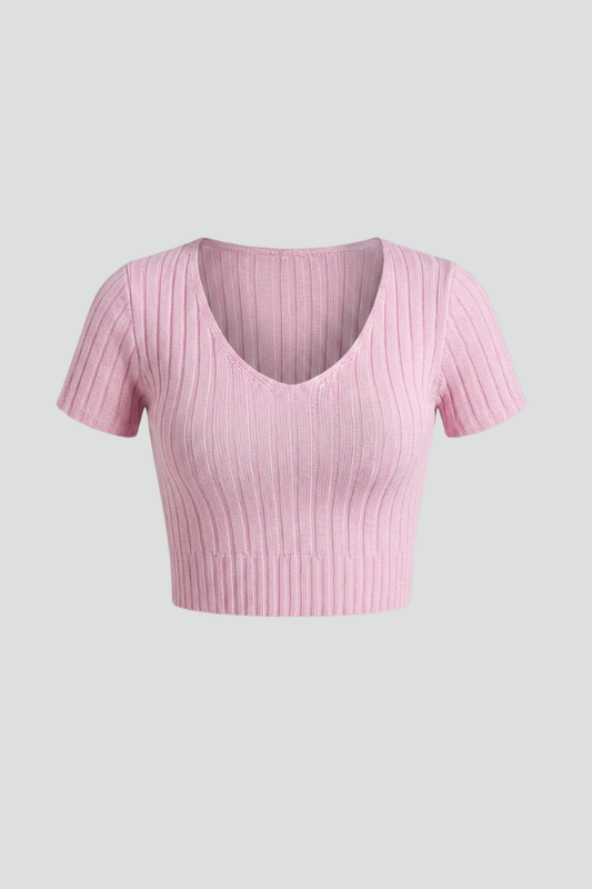 Lila | Ribbed Short Sleeve Crop Top