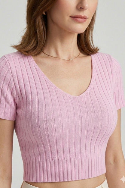 Lila | Ribbed Short Sleeve Crop Top