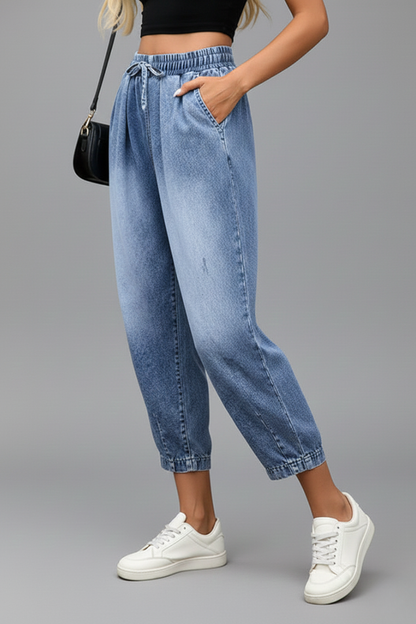 Lena | Cropped Trousers with Drawstring Waist and Pleats