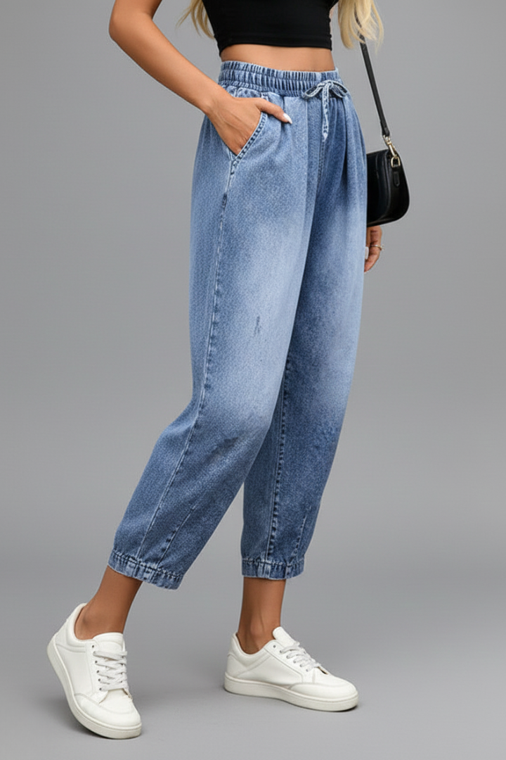 Lena | Cropped Trousers with Drawstring Waist and Pleats