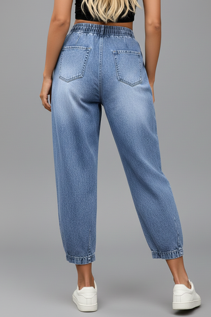 Lena | Cropped Trousers with Drawstring Waist and Pleats