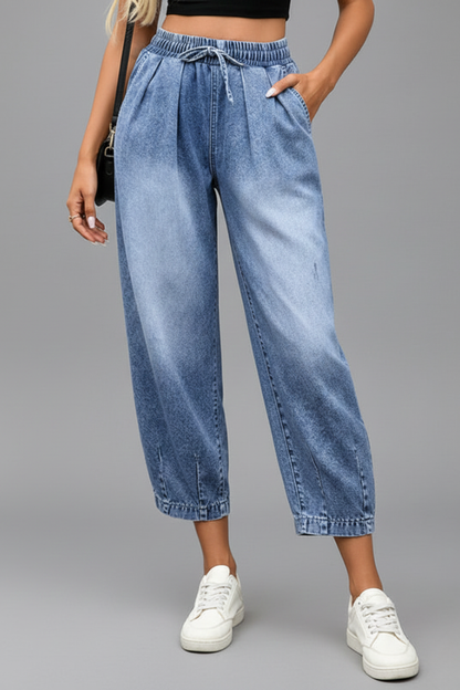 Lena | Cropped Trousers with Drawstring Waist and Pleats