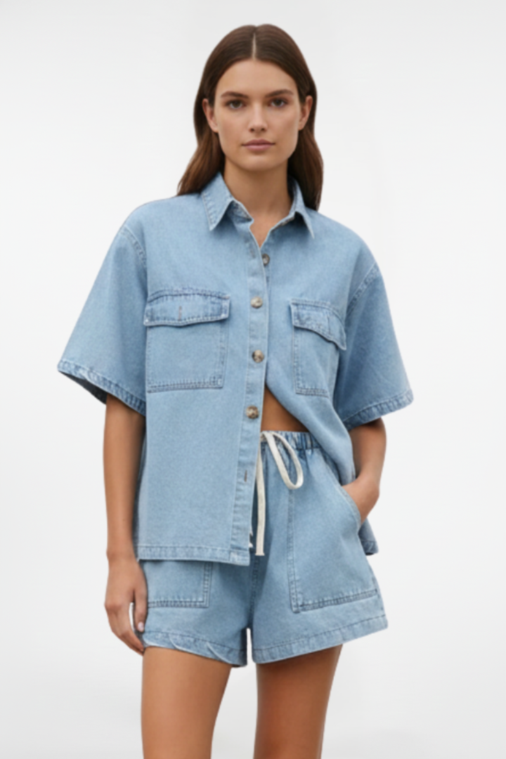 Zara | Chic Denim Shirt Jacket Set