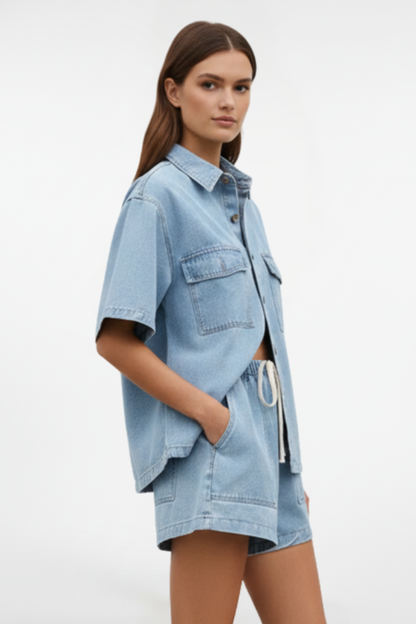 Zara | Chic Denim Shirt Jacket Set