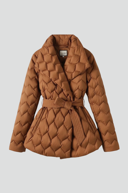 Isla | Luxe Down Coat with Belted Waist and Deep Pockets
