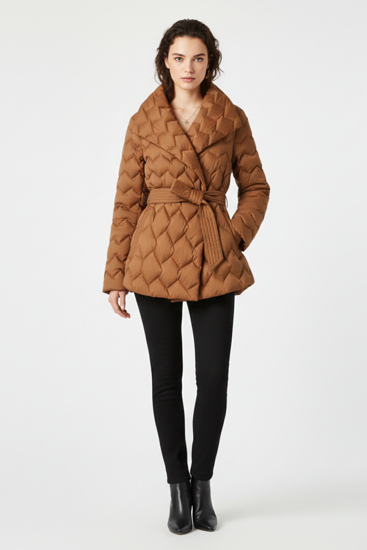 Isla | Luxe Down Coat with Belted Waist and Deep Pockets