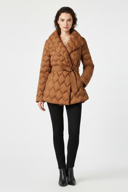 Isla | Luxe Down Coat with Belted Waist and Deep Pockets