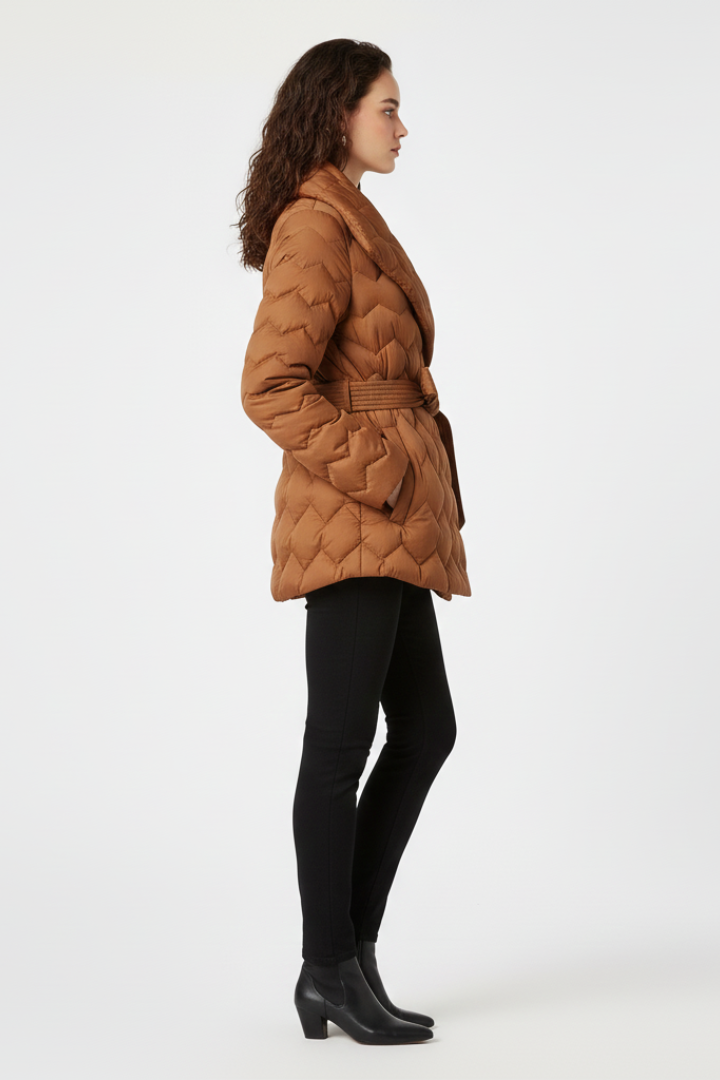 Isla | Luxe Down Coat with Belted Waist and Deep Pockets