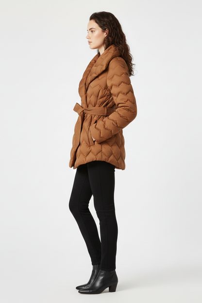 Isla | Luxe Down Coat with Belted Waist and Deep Pockets