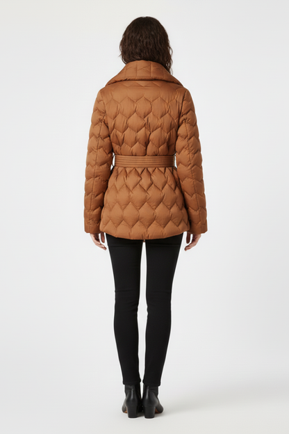 Isla | Luxe Down Coat with Belted Waist and Deep Pockets