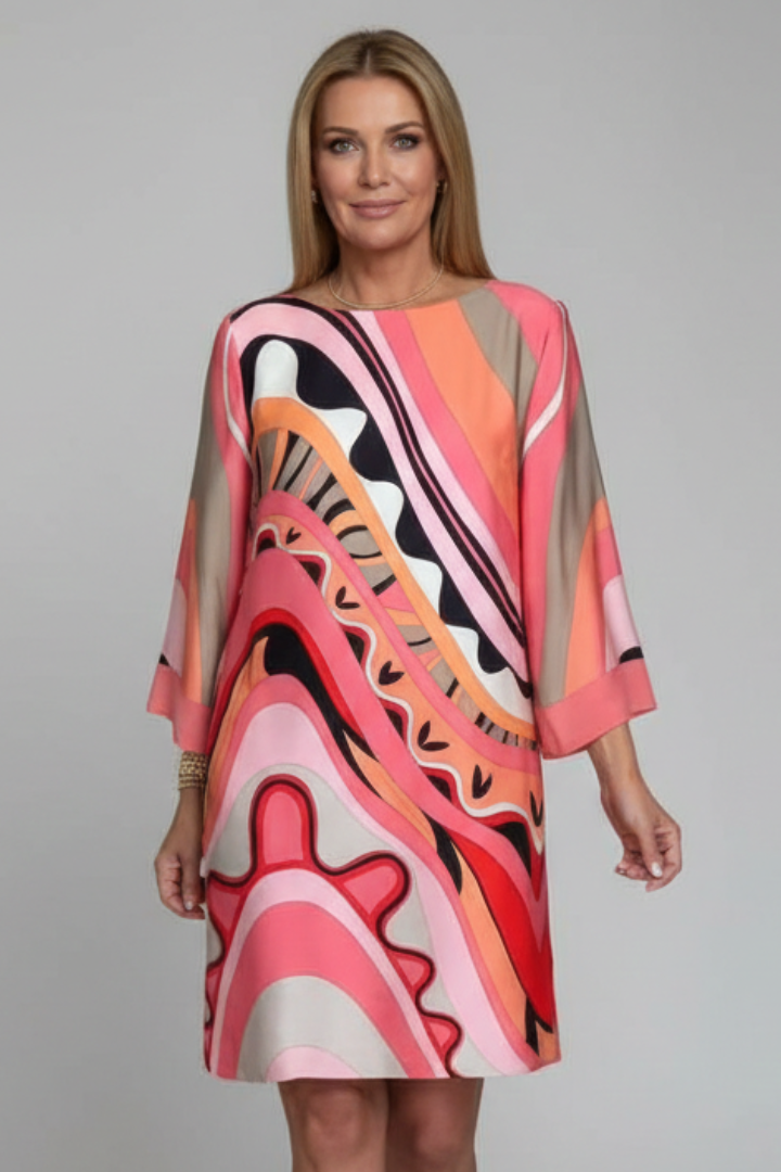 Lena | Abstract Print Long Sleeve Dress