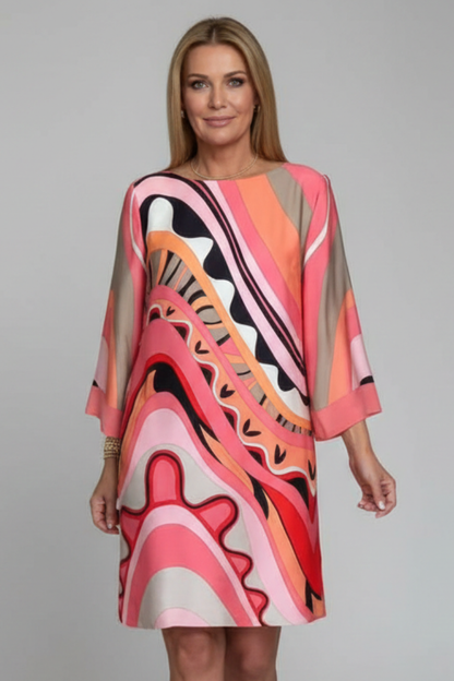 Lena | Abstract Print Long Sleeve Dress