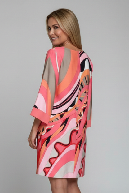 Lena | Abstract Print Long Sleeve Dress