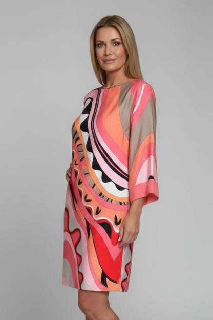 Lena | Abstract Print Long Sleeve Dress