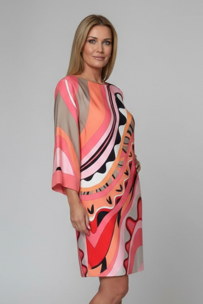 Lena | Abstract Print Long Sleeve Dress