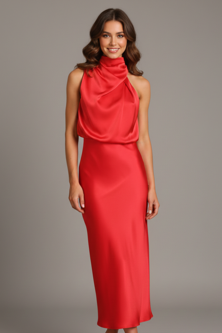 Elena | High Neck Draped Dress