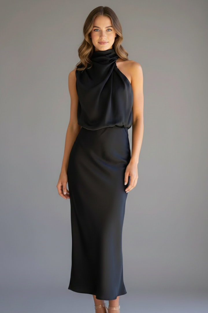Elena | High Neck Draped Dress