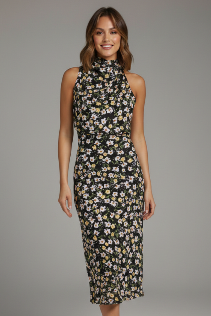 Elena | High Neck Draped Dress