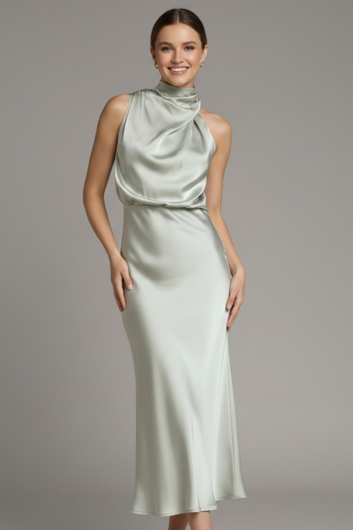 Elena | High Neck Draped Dress