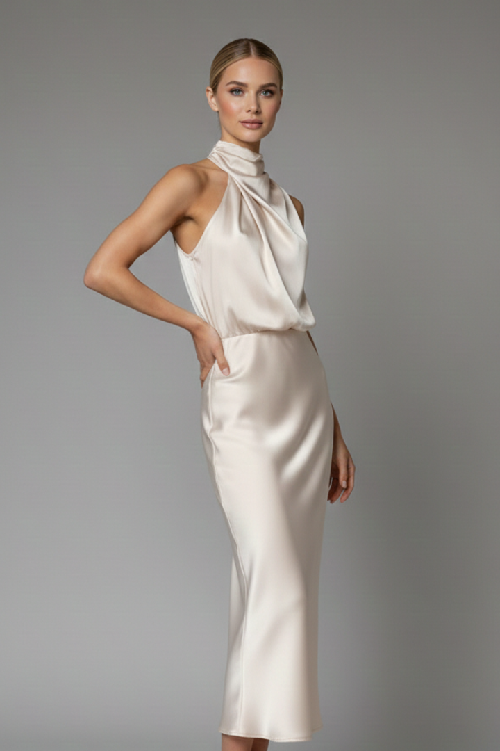 Elena | High Neck Draped Dress