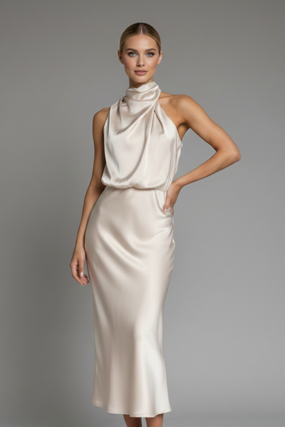 Elena | High Neck Draped Dress