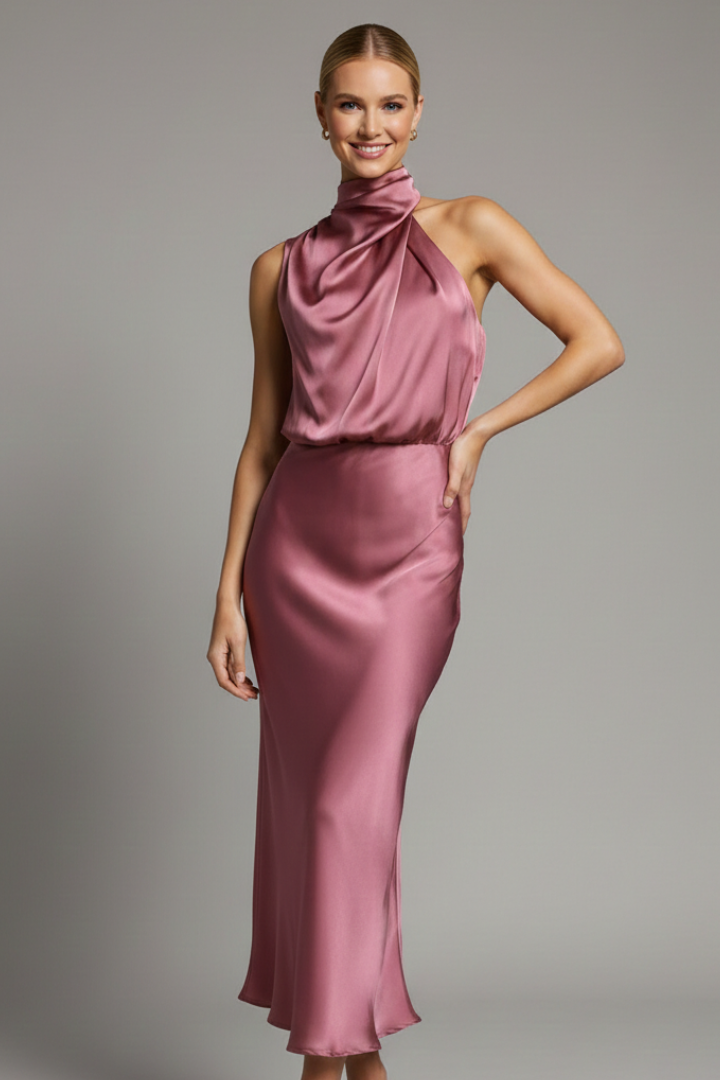 Elena | High Neck Draped Dress