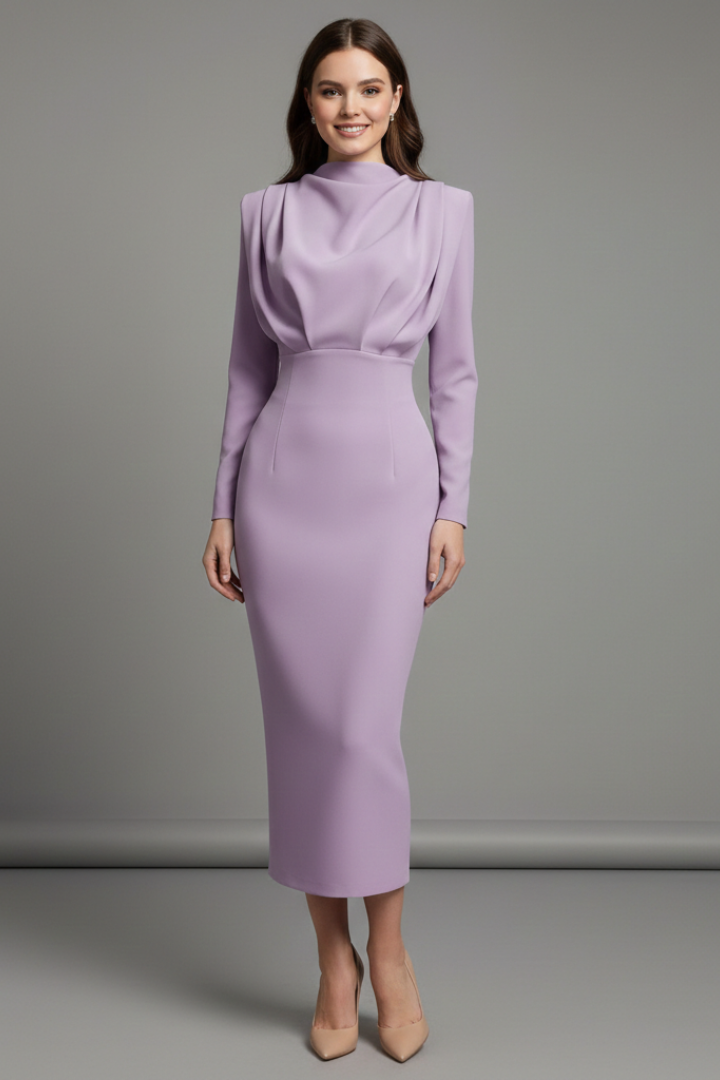 Lila | Elegant High Neck Long Sleeve Dress