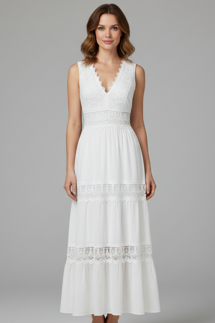 Lila | Lace Appliqué Tiered Dress