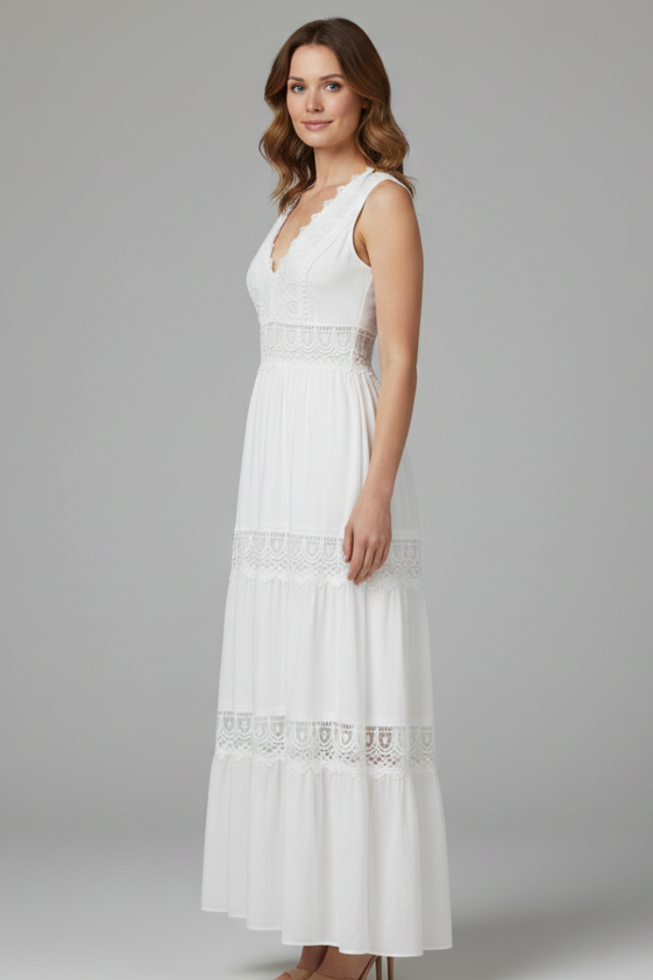 Lila | Lace Appliqué Tiered Dress