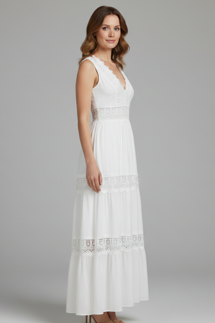 Lila | Lace Appliqué Tiered Dress