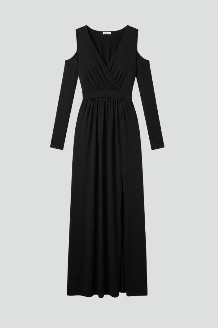 Lila | Lace Appliqué Tiered Dress with V Neckline and Side Slit