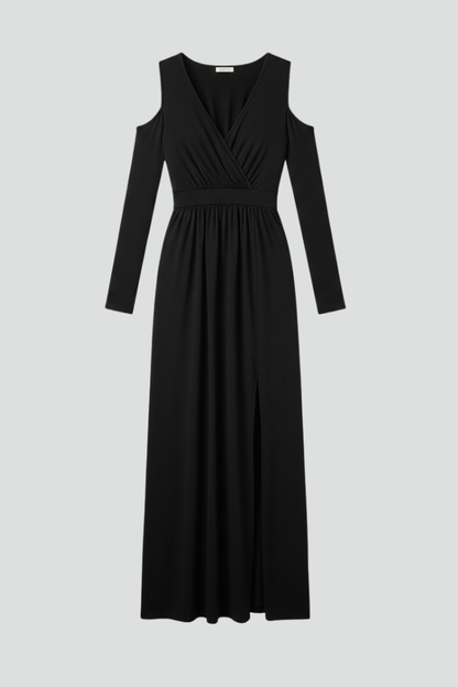 Lila | Lace Appliqué Tiered Dress with V Neckline and Side Slit