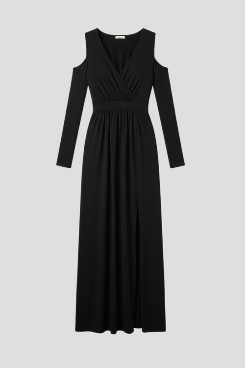 Lila | Lace Appliqué Tiered Dress with V Neckline and Side Slit