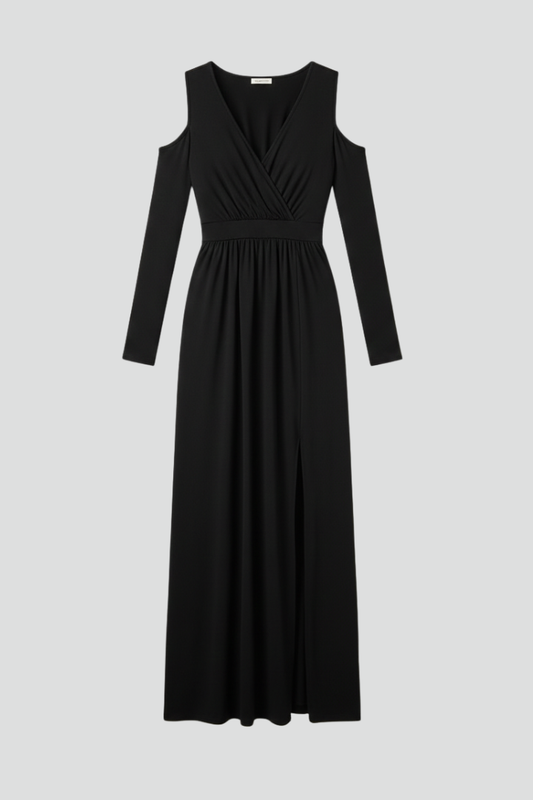Lila | Lace Appliqué Tiered Dress with V Neckline and Side Slit