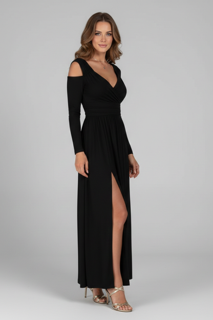 Lila | Lace Appliqué Tiered Dress with V Neckline and Side Slit