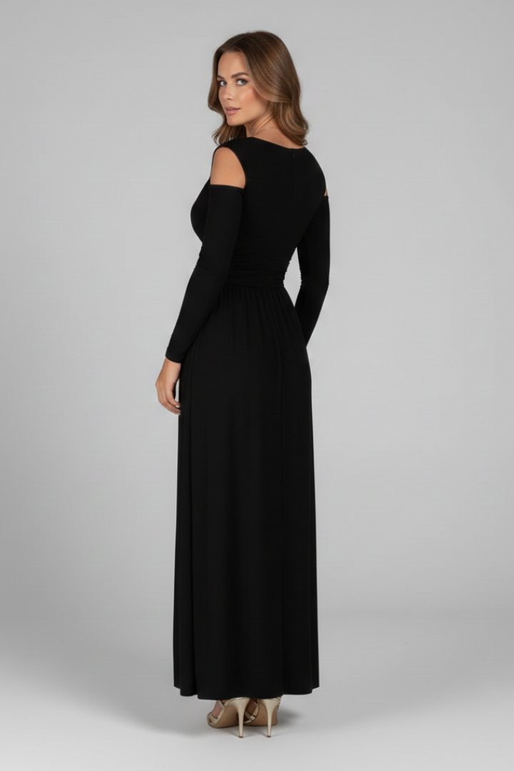 Lila | Lace Appliqué Tiered Dress with V Neckline and Side Slit