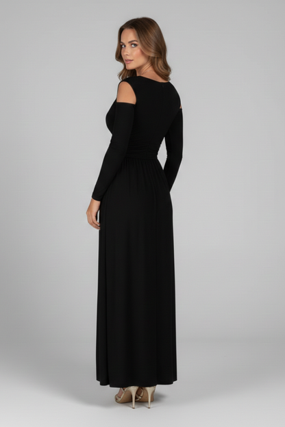 Lila | Lace Appliqué Tiered Dress with V Neckline and Side Slit