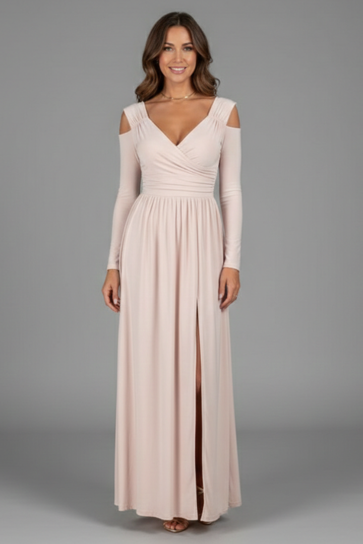 Lila | Lace Appliqué Tiered Dress with V Neckline and Side Slit