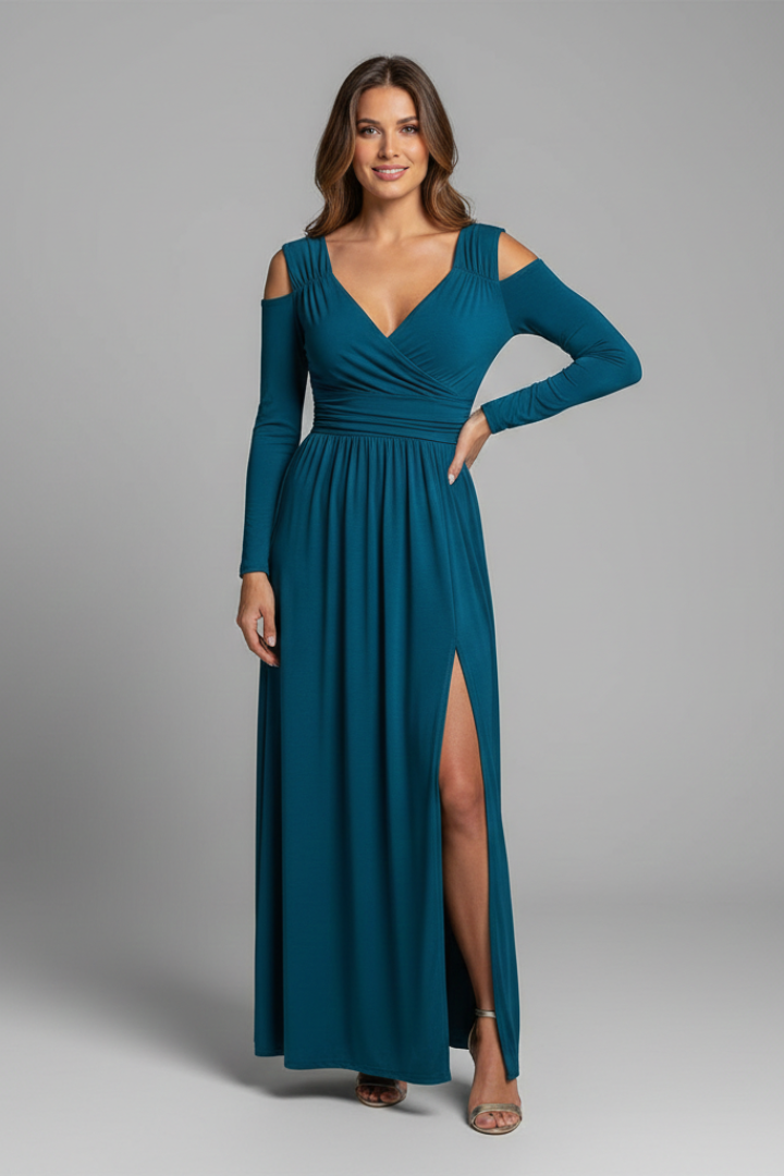 Lila | Lace Appliqué Tiered Dress with V Neckline and Side Slit