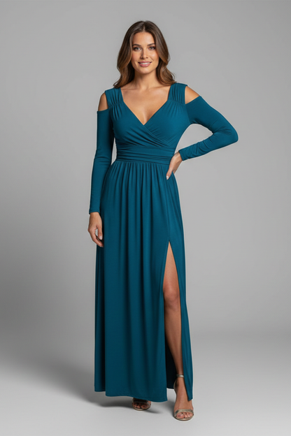 Lila | Lace Appliqué Tiered Dress with V Neckline and Side Slit
