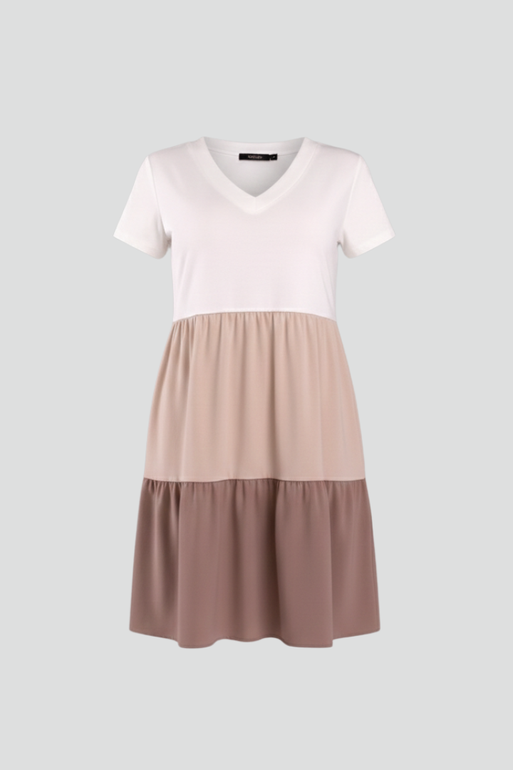 Lila | Colour-Block Panel Dress with Round Neckline