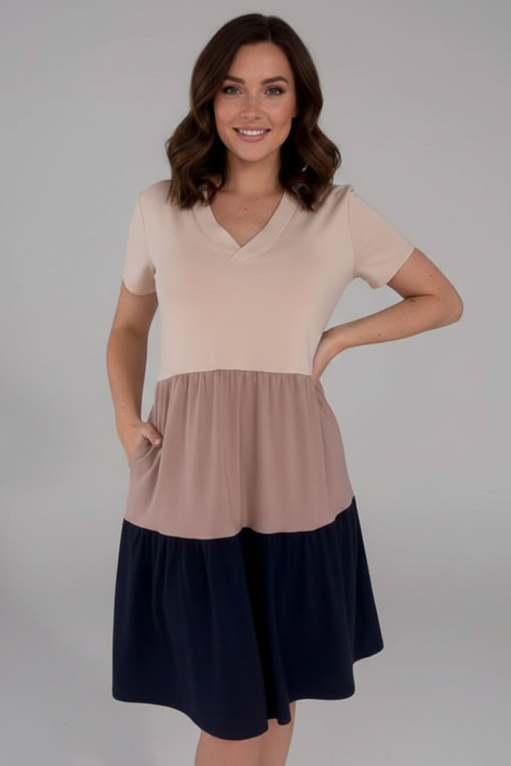 Lila | Colour-Block Panel Dress with Round Neckline