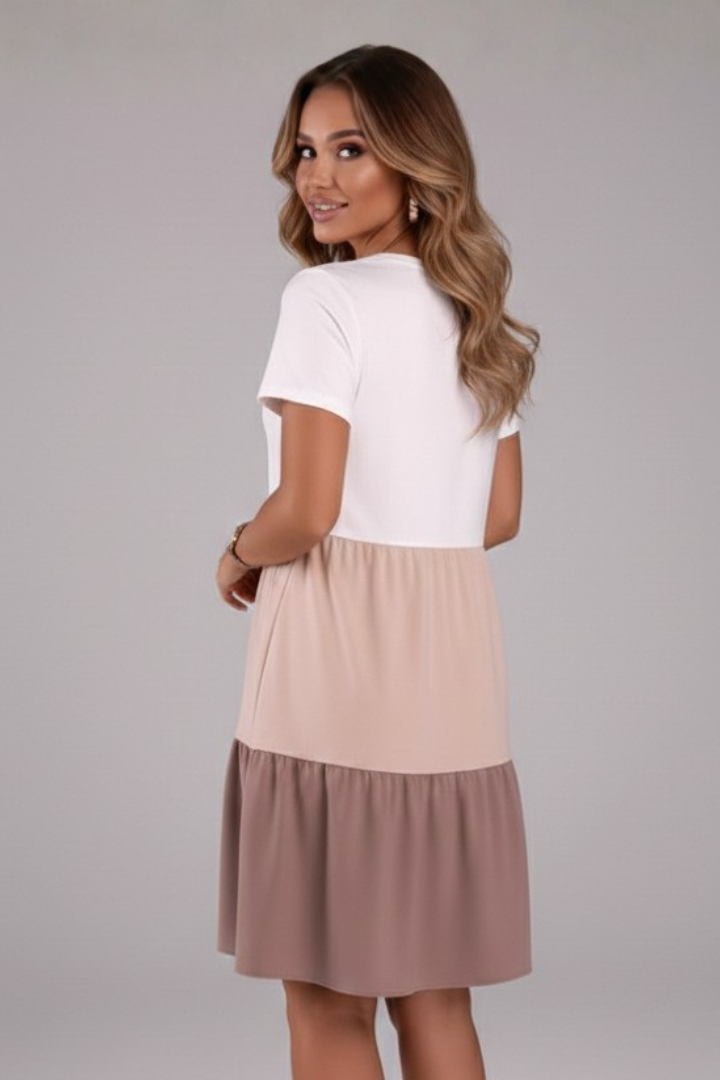 Lila | Colour-Block Panel Dress with Round Neckline