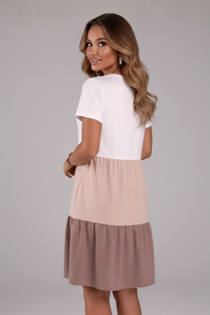 Lila | Colour-Block Panel Dress with Round Neckline