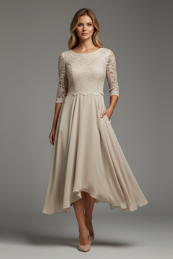 Elena | Elegant Round Neck Short Sleeve Dress