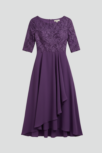 Elena | Elegant Round Neck Short Sleeve Dress